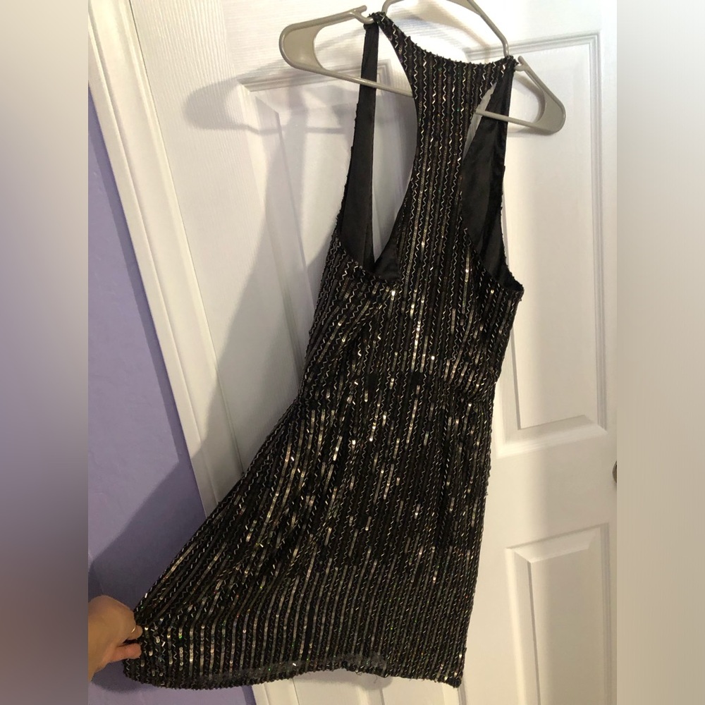 Parker Black Sequin/Beaded Cocktail Silk Dress - Picture 6 of 16